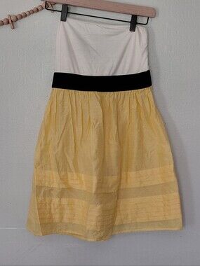 Y2K Strapless Yellow/white Tube Top Mini Summer Dress Size M